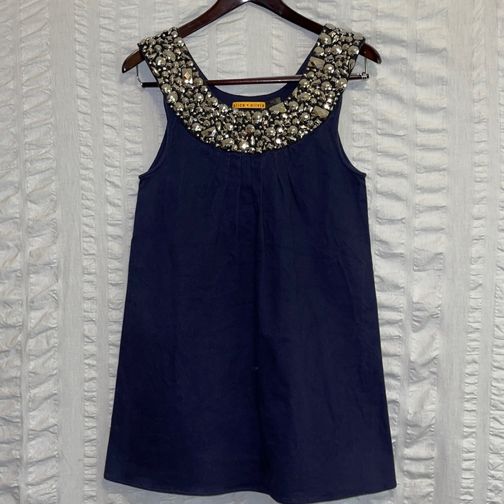 Alice + Olivia Navy Silver Studded Babydoll Dress